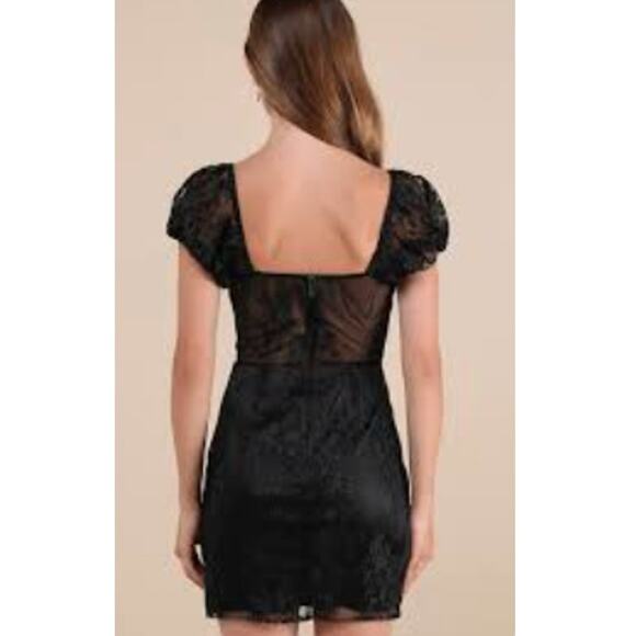 Lulus Seriously Cute Mini Dress Black Embroidered Mesh Puff Sleeve Large NWT - Picture 2 of 9